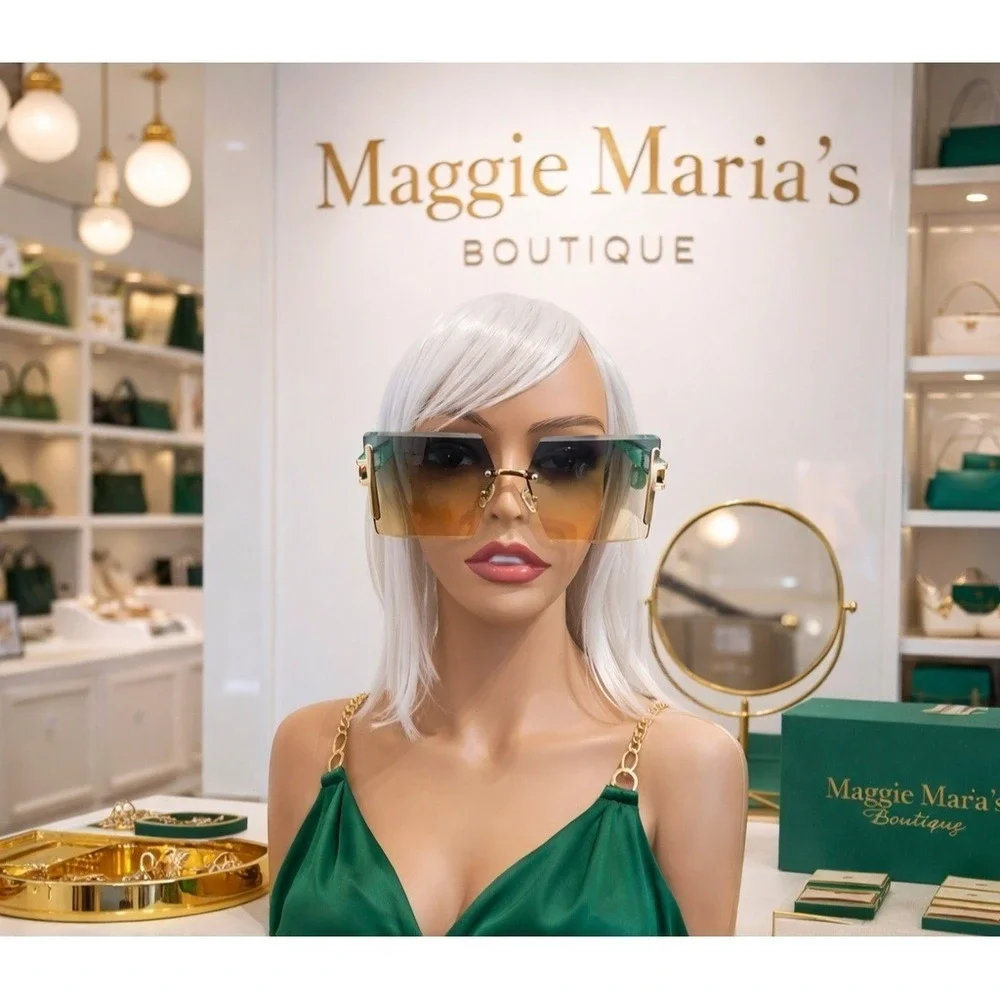Sunglasses‎ Women Green Oversized Geometric Soft Handles